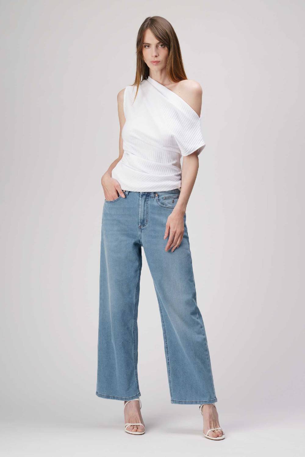 ﻿Jeckerson Jasmine - Pantalone 5 tasche palazzo in denim tri-blend