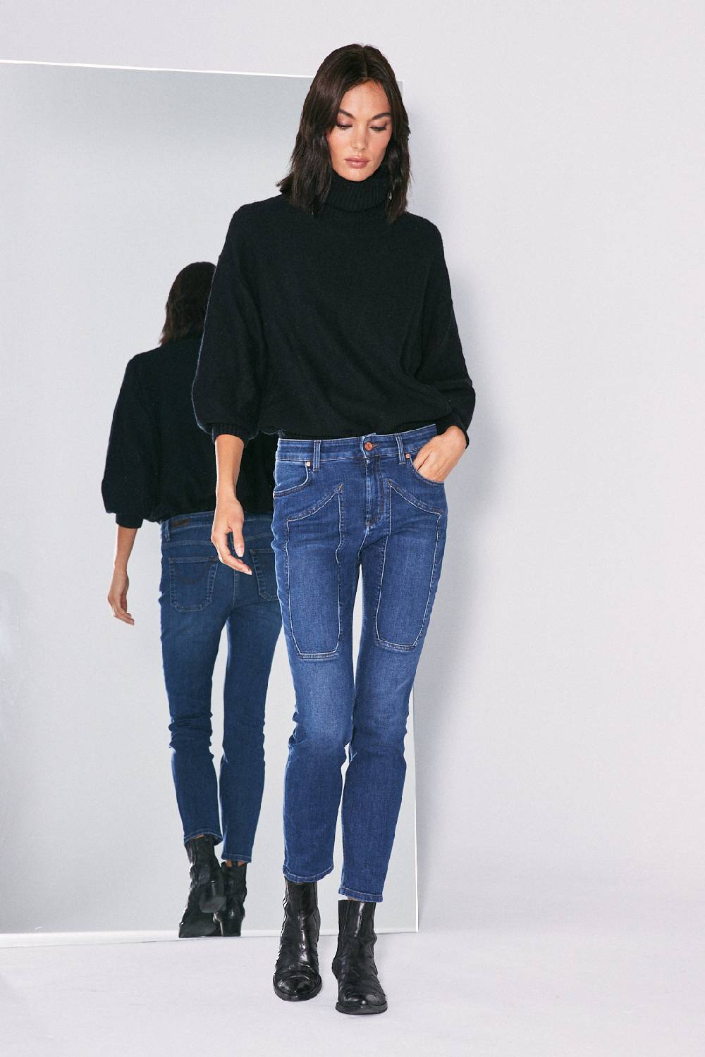 Jeckerson 5 tasche skinny con toppa in denim blu scuro Qualità Garantita