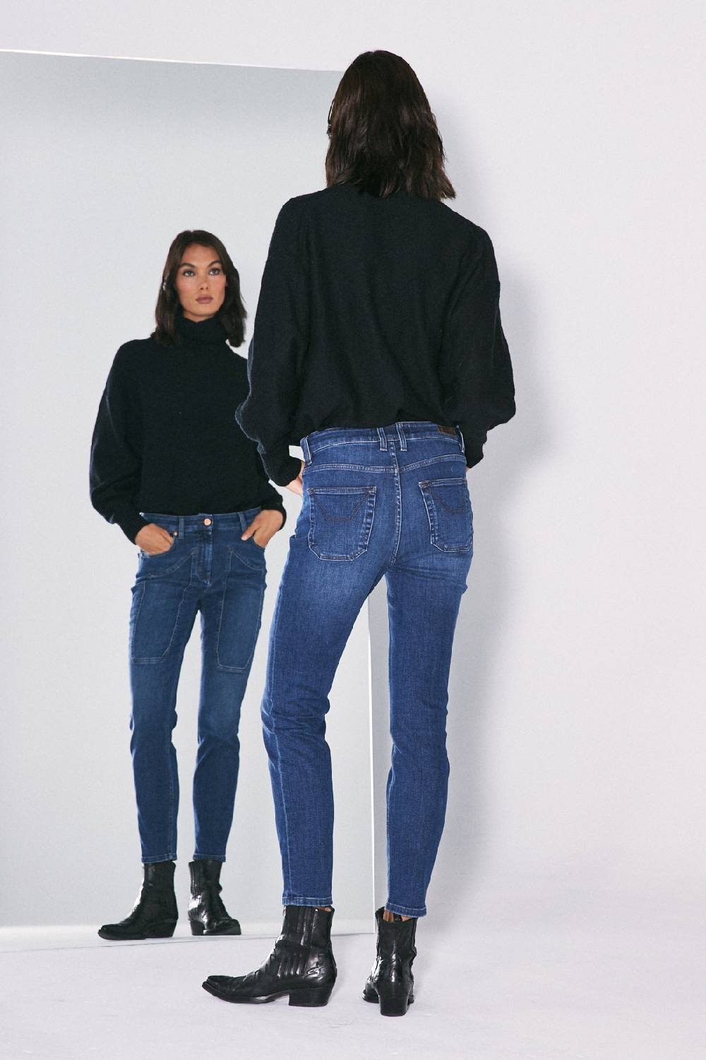 Jeckerson 5 tasche skinny con toppa in denim blu scuro Qualità Garantita