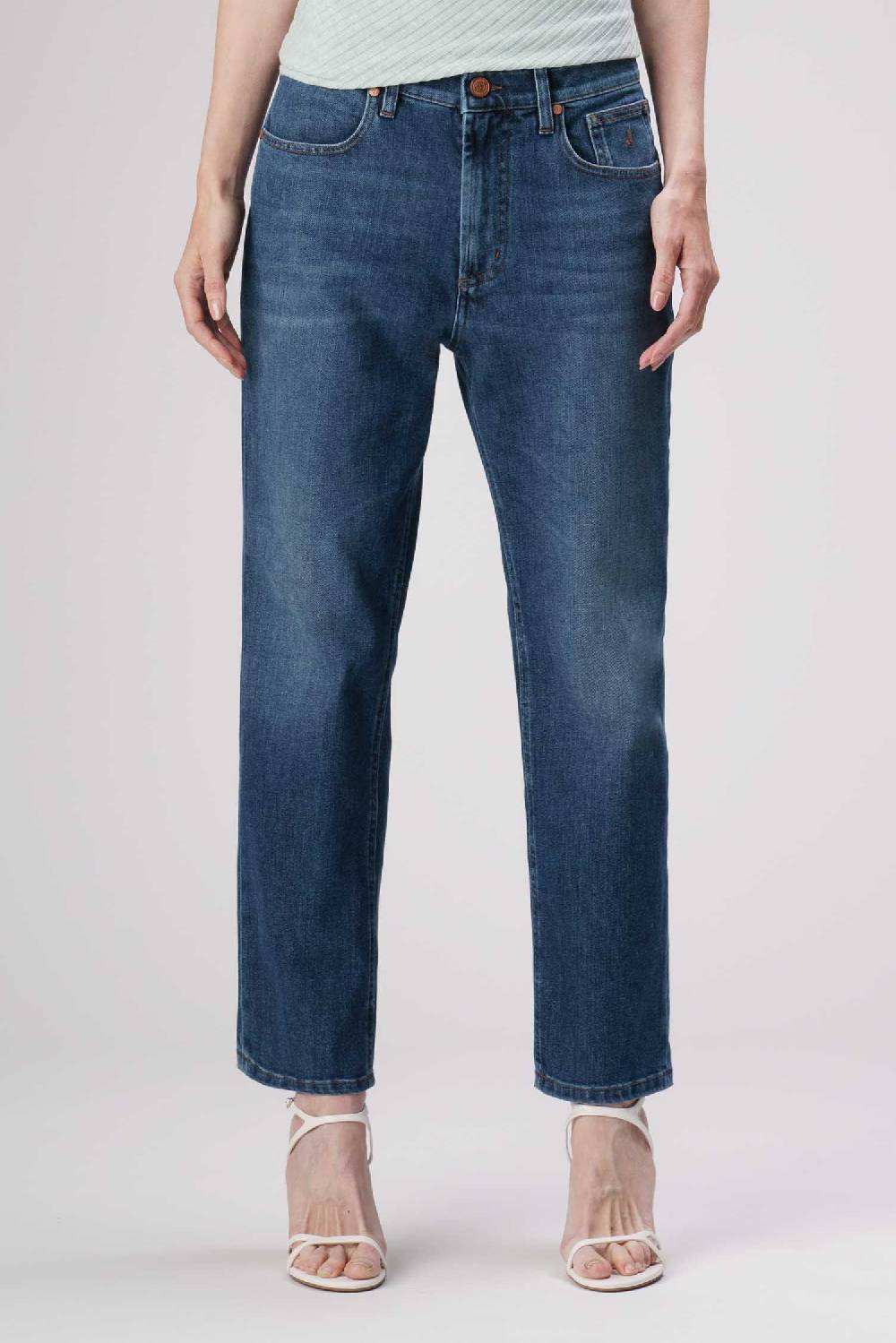 Jeckerson Julia - Pantalone 5 tasche boyfriend in denim tri-blend blu scuro Negozi Online