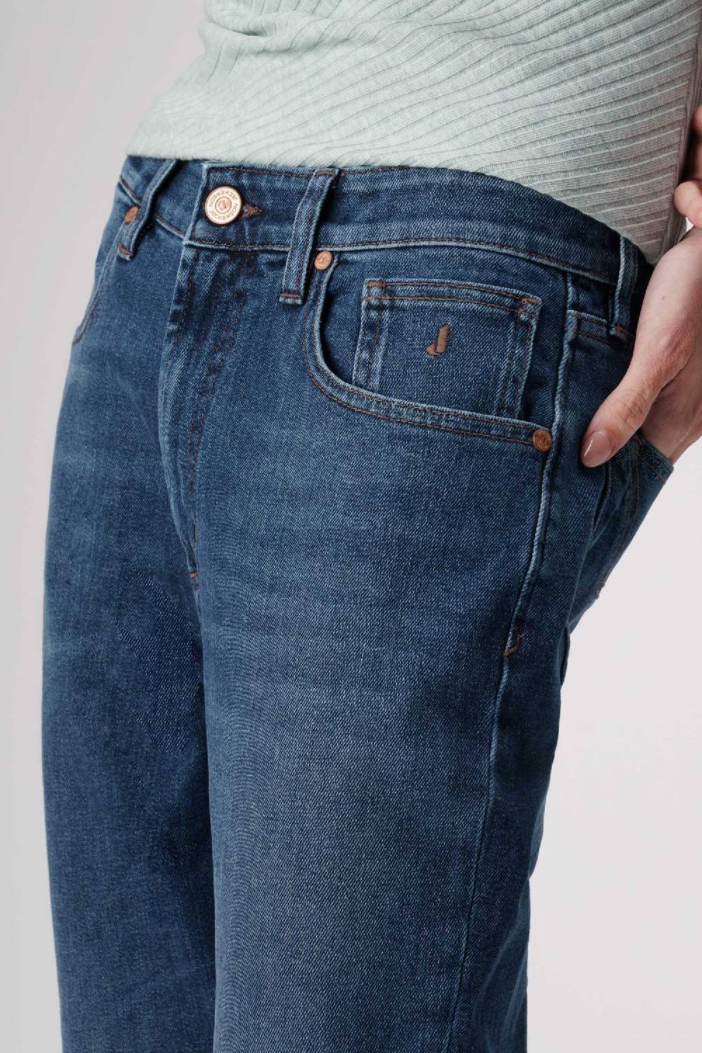 Jeckerson Julia - Pantalone 5 tasche boyfriend in denim tri-blend blu scuro Negozi Online