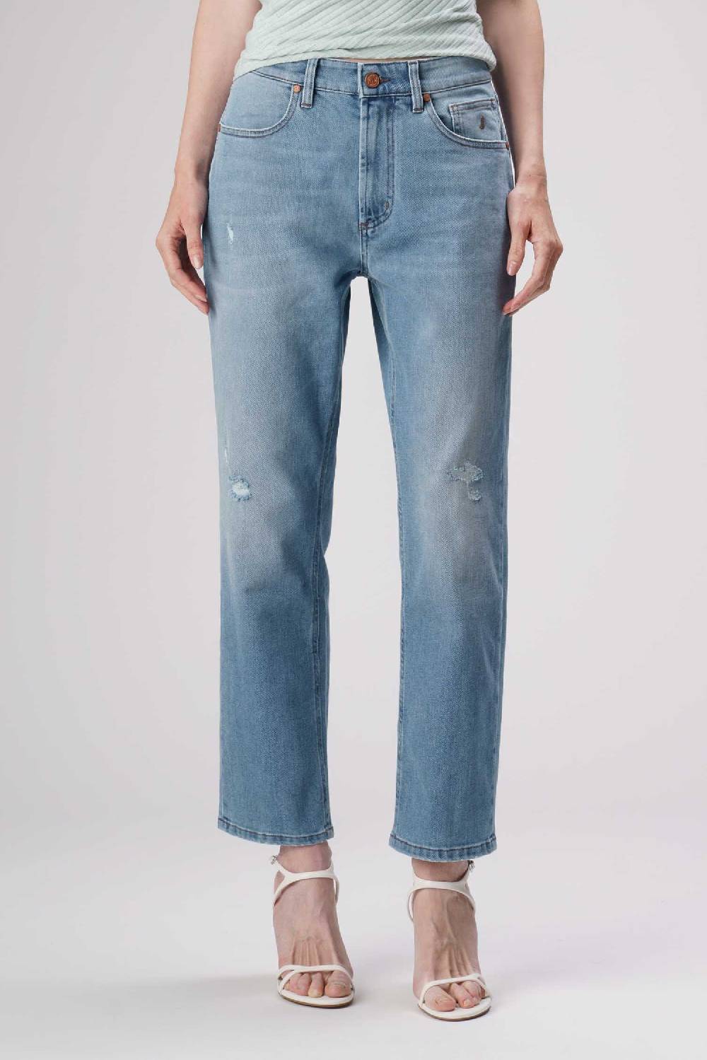 Jeckerson Julia - Pantalone 5 tasche boyfriend in denim tri-blend blu medio chiaro Consegna Veloce