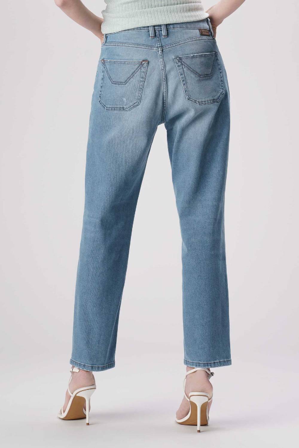 Jeckerson Julia - Pantalone 5 tasche boyfriend in denim tri-blend blu medio chiaro Consegna Veloce