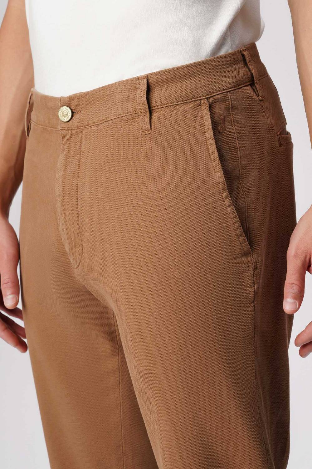 Jeckerson Jack- Pantalone chino slim fit in nido d'ape marrone chiaro Sottocosto