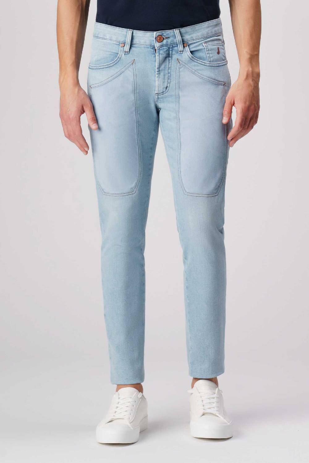 Jeckerson James - Pantalone 5 tasche con toppa in comfort denim blu chiaro Convenienza