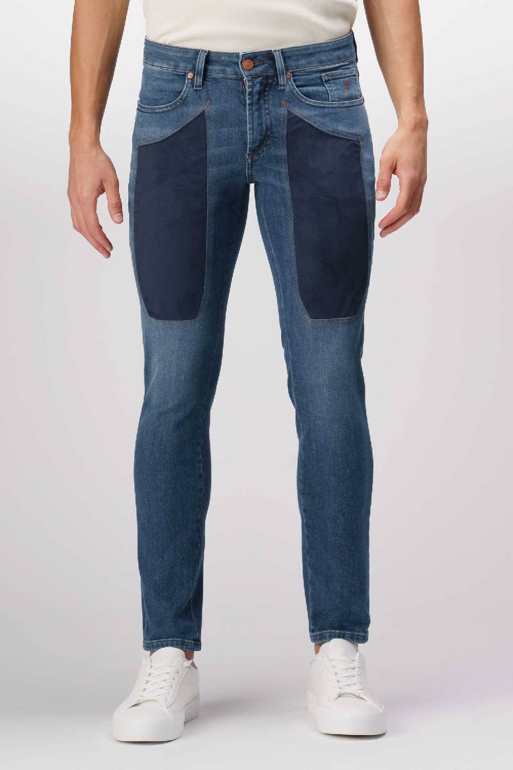 Jeckerson James - Pantalone 5 tasche con toppa in comfort denim blu scuro Economico