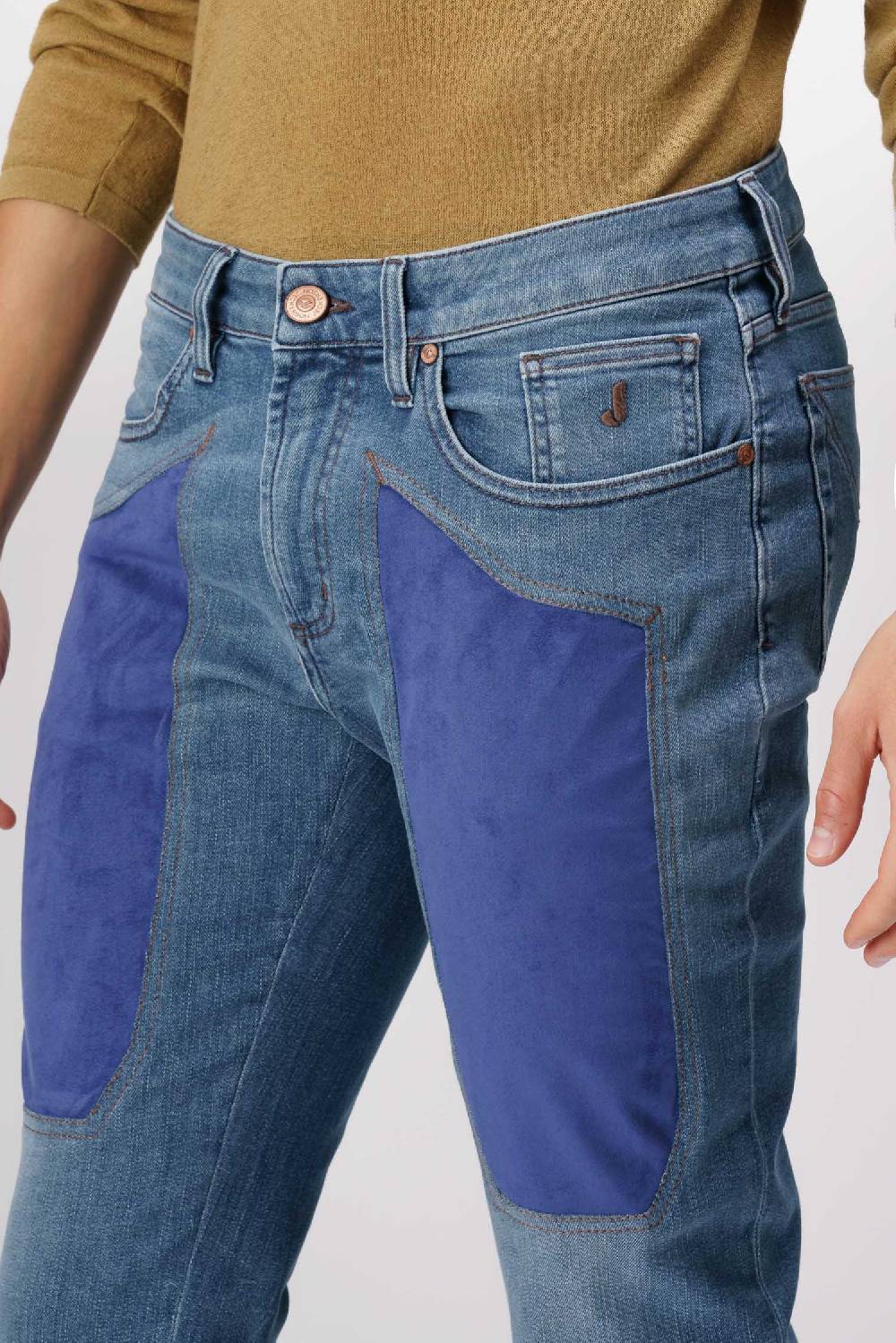 Jeckerson James - Pantalone 5 tasche con toppa in comfort denim blu medio Online