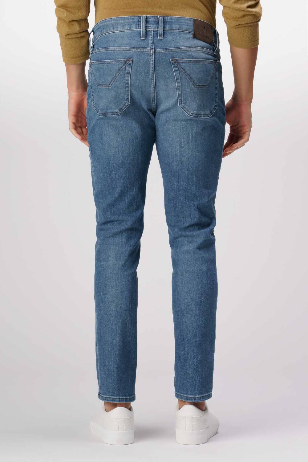 Jeckerson James - Pantalone 5 tasche con toppa in comfort denim blu medio Online
