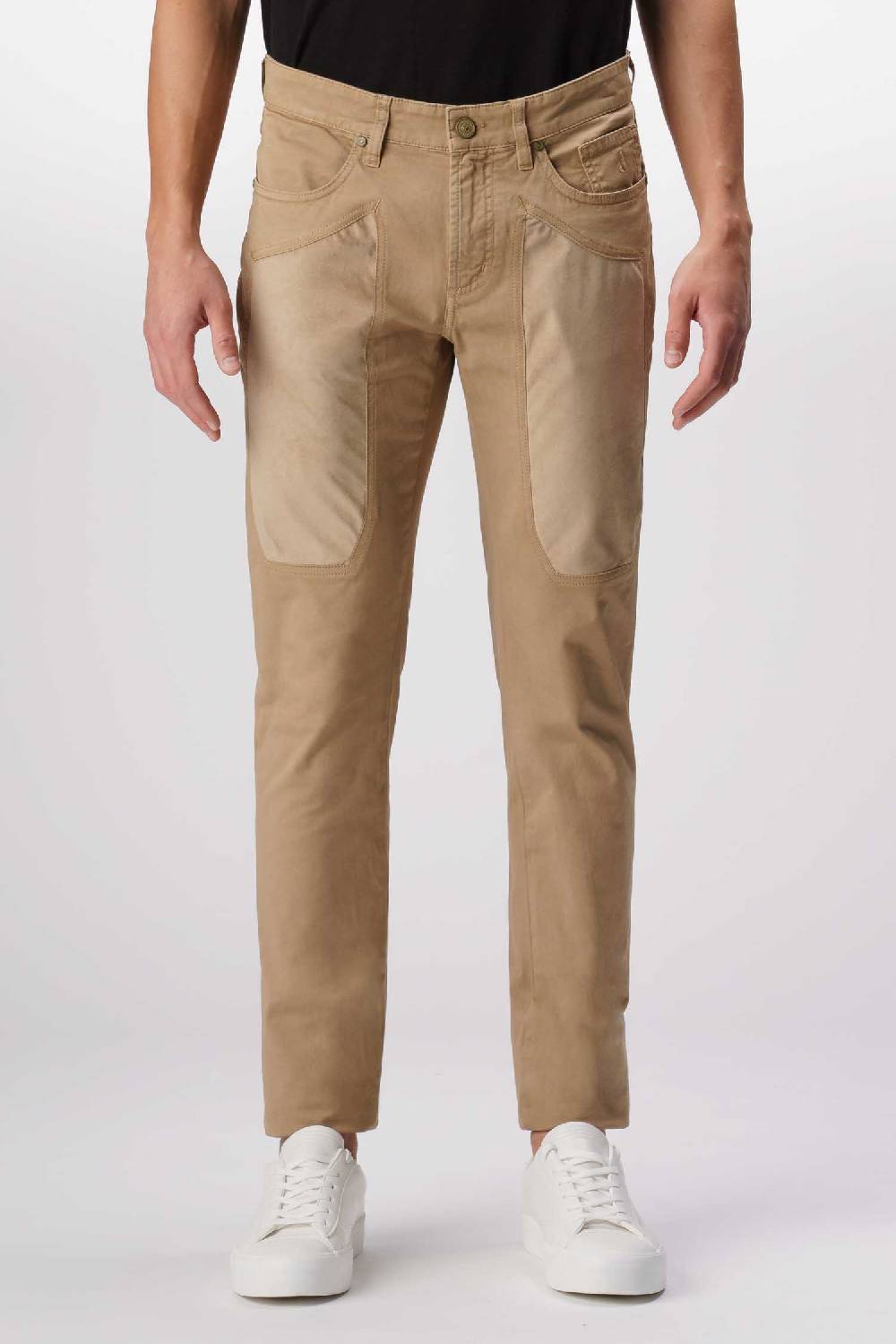 Jeckerson John - Pantalone 5 tasche con toppa in alcantara beige scuro Outlet
