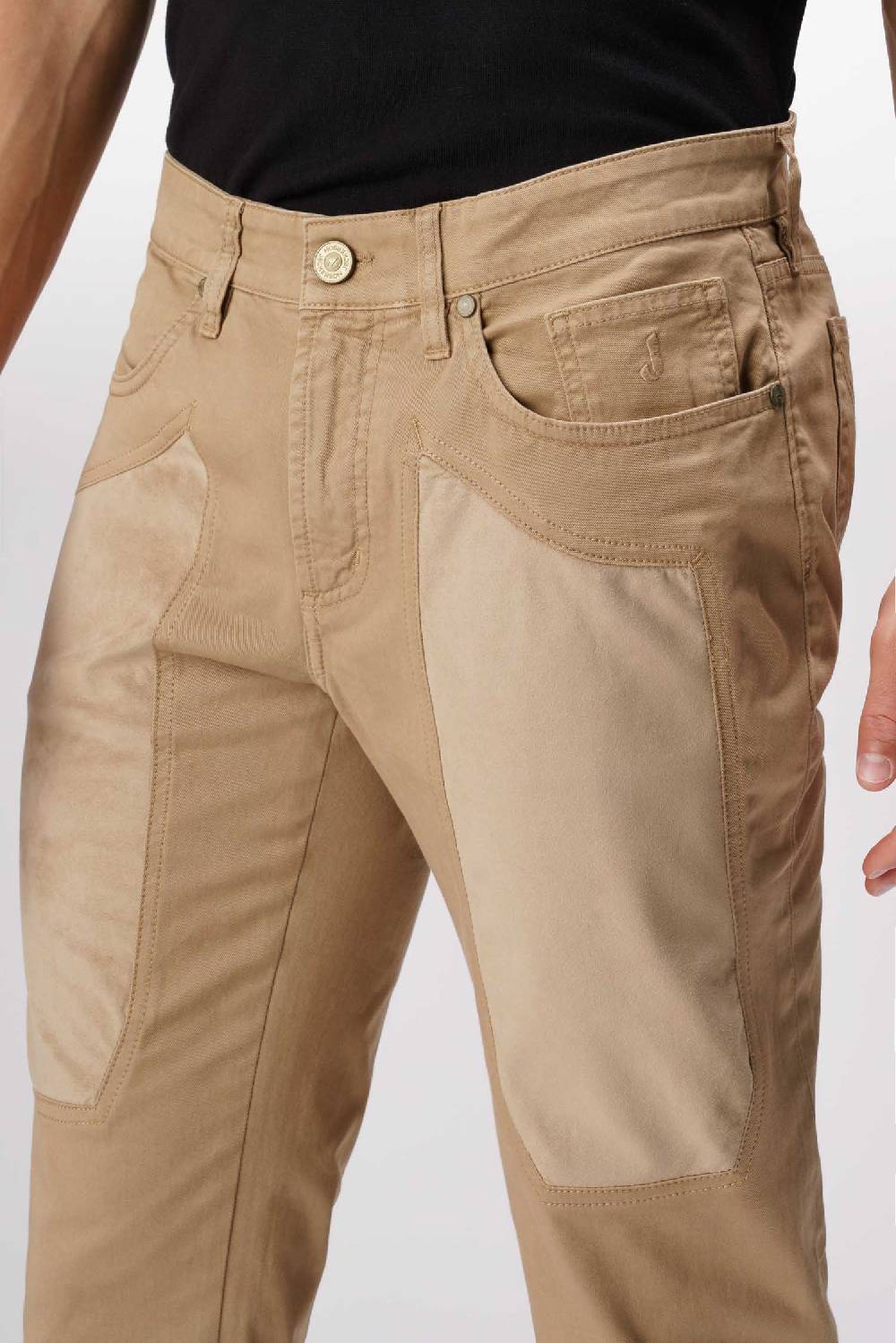 Jeckerson John - Pantalone 5 tasche con toppa in alcantara beige scuro Outlet
