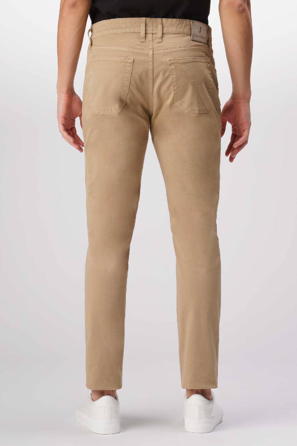 Jeckerson John - Pantalone 5 tasche con toppa in alcantara beige scuro Outlet
