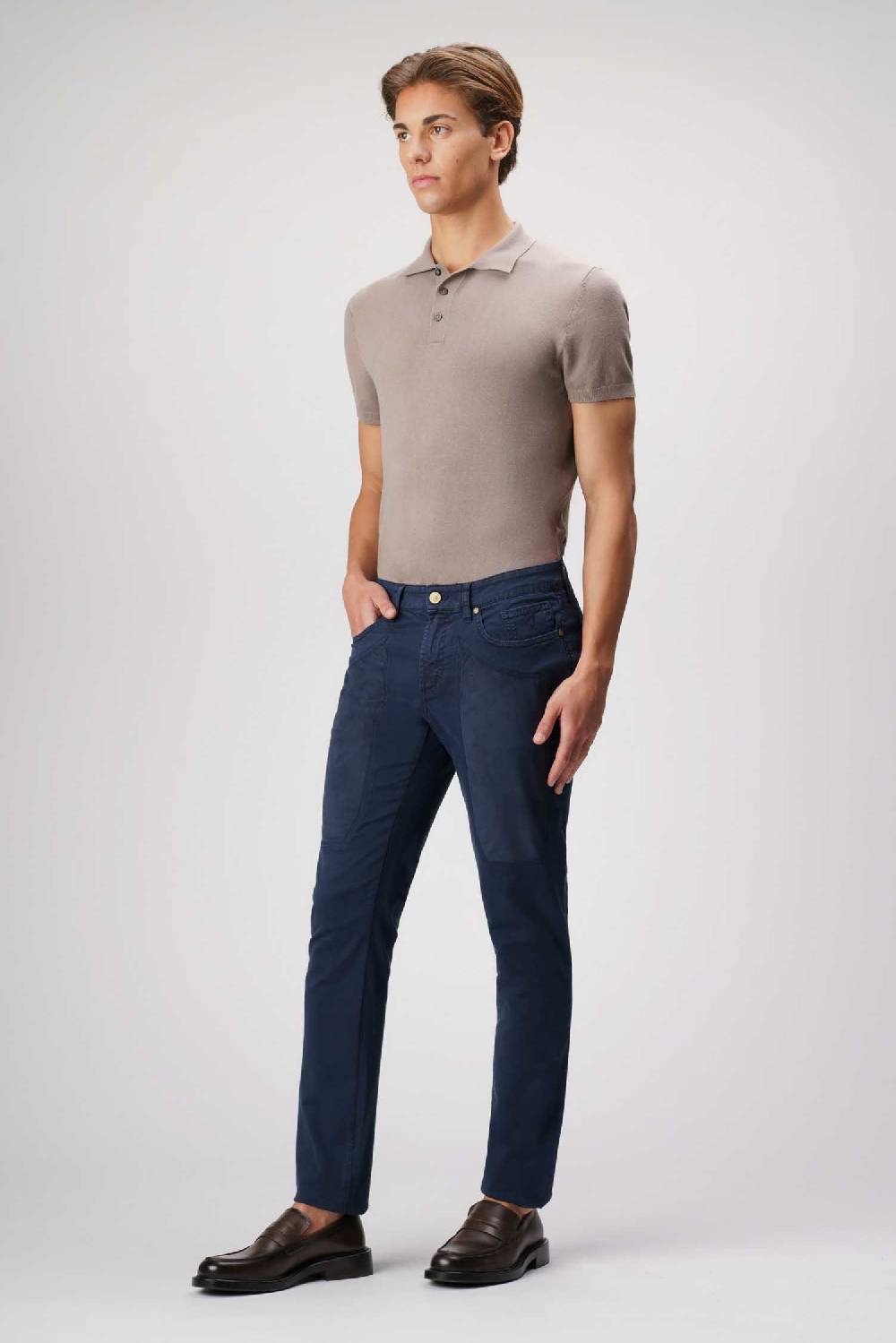 Jeckerson John - Pantalone 5 tasche con toppa in alcantara blu Saldi