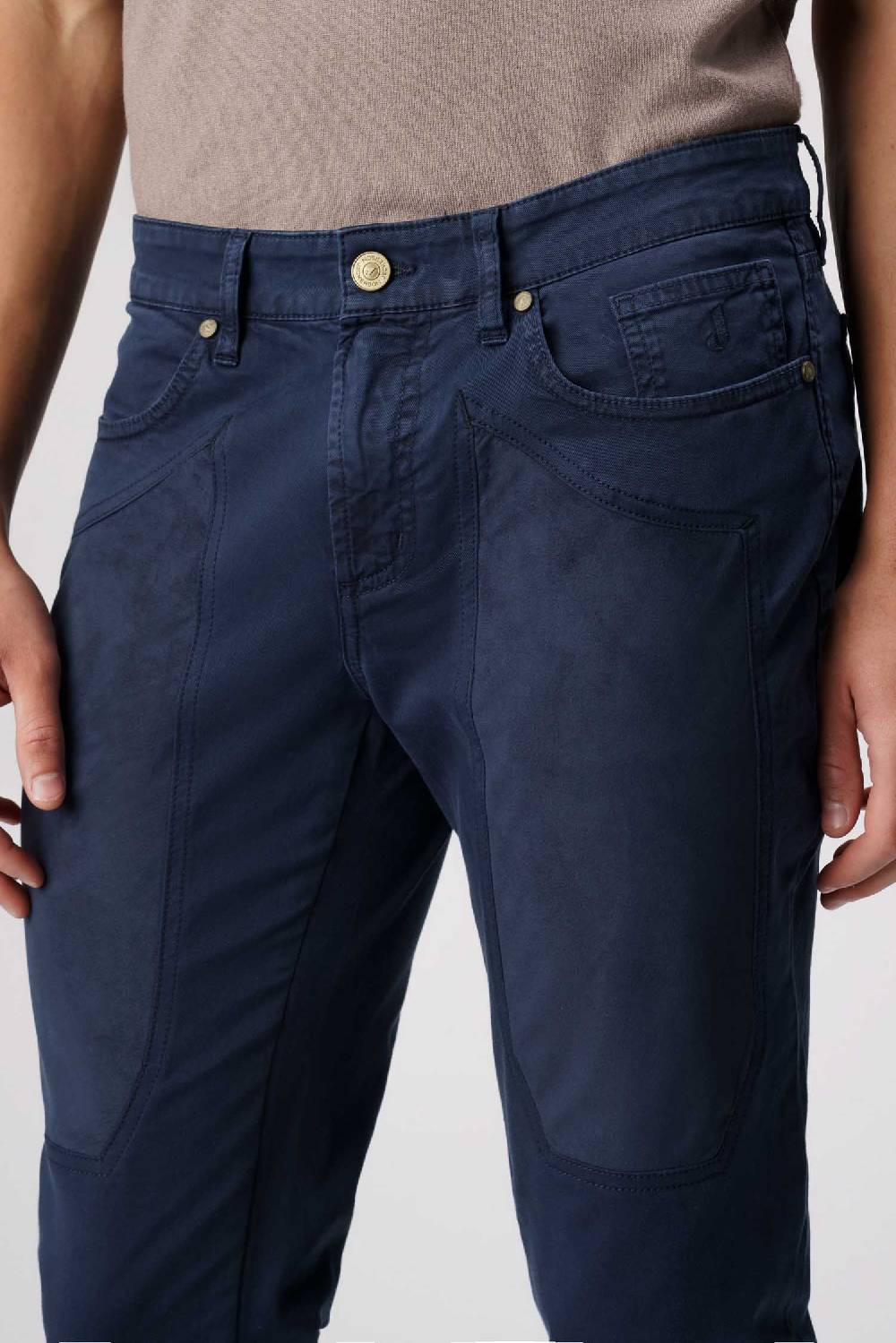 Jeckerson John - Pantalone 5 tasche con toppa in alcantara blu Saldi
