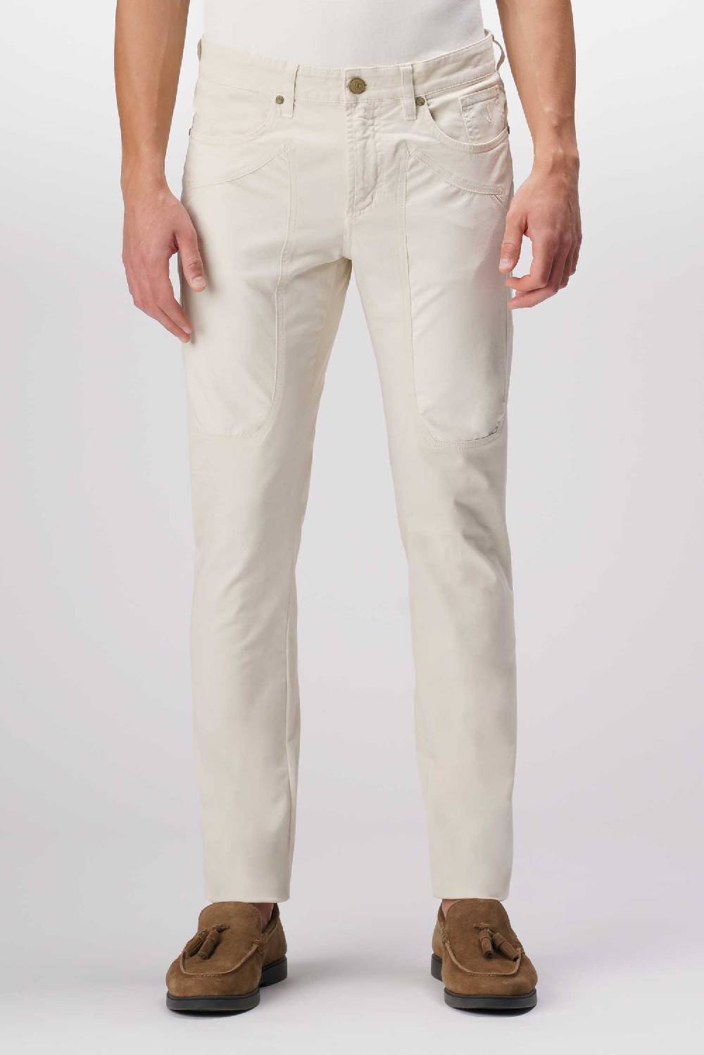 Jeckerson John - Pantalone 5 tasche con toppa in alcantara beige chiaro Hotsell