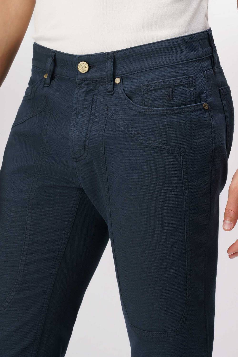 Jeckerson John - Pantalone 5 tasche con toppa in nido d'ape blu scuro Vendita Calda