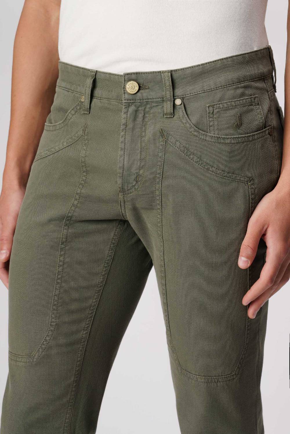 Jeckerson John - Pantalone 5 tasche con toppa in nido d'ape verde militare Vendita Economica