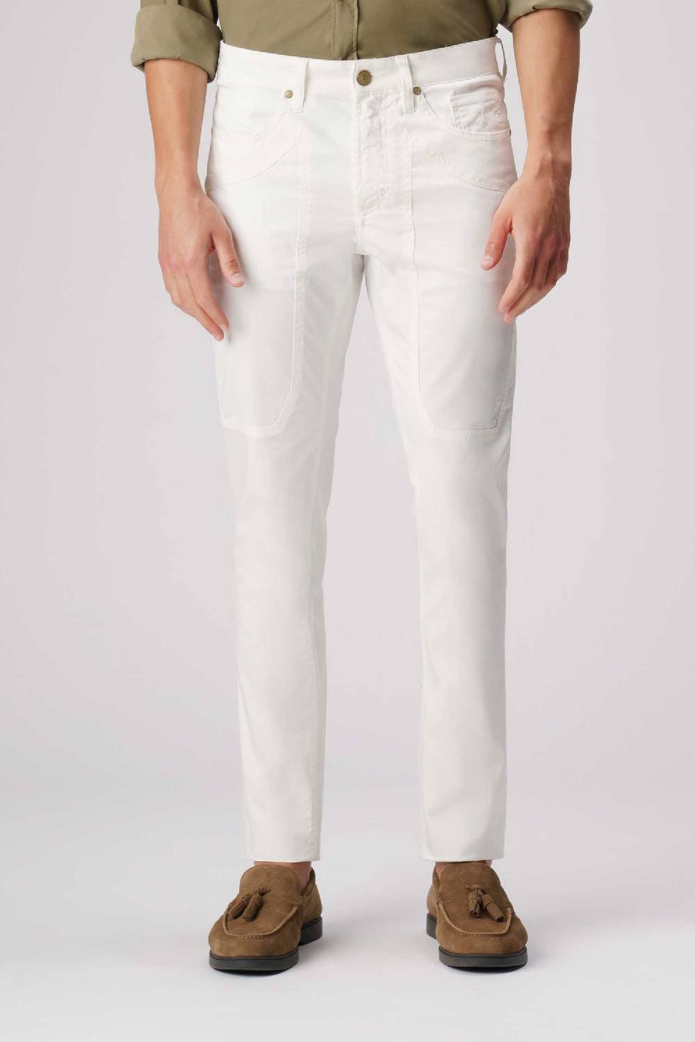 Jeckerson John - Pantalone 5 tasche in armatura raso bianco Negozio