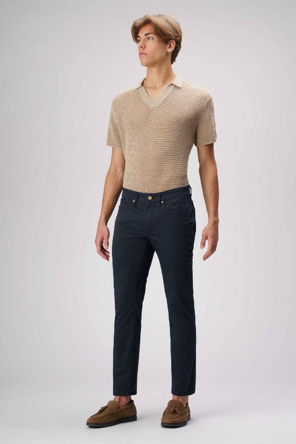 Jeckerson John - Pantalone 5 tasche in armatura raso blu scuro In Saldo