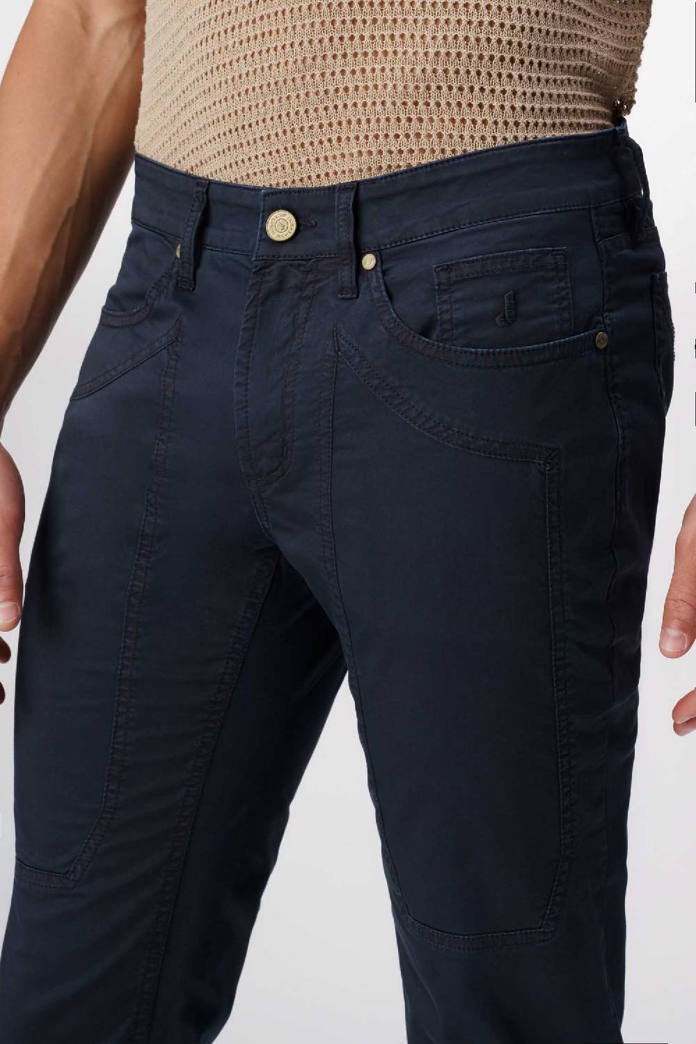 Jeckerson John - Pantalone 5 tasche in armatura raso blu scuro In Saldo