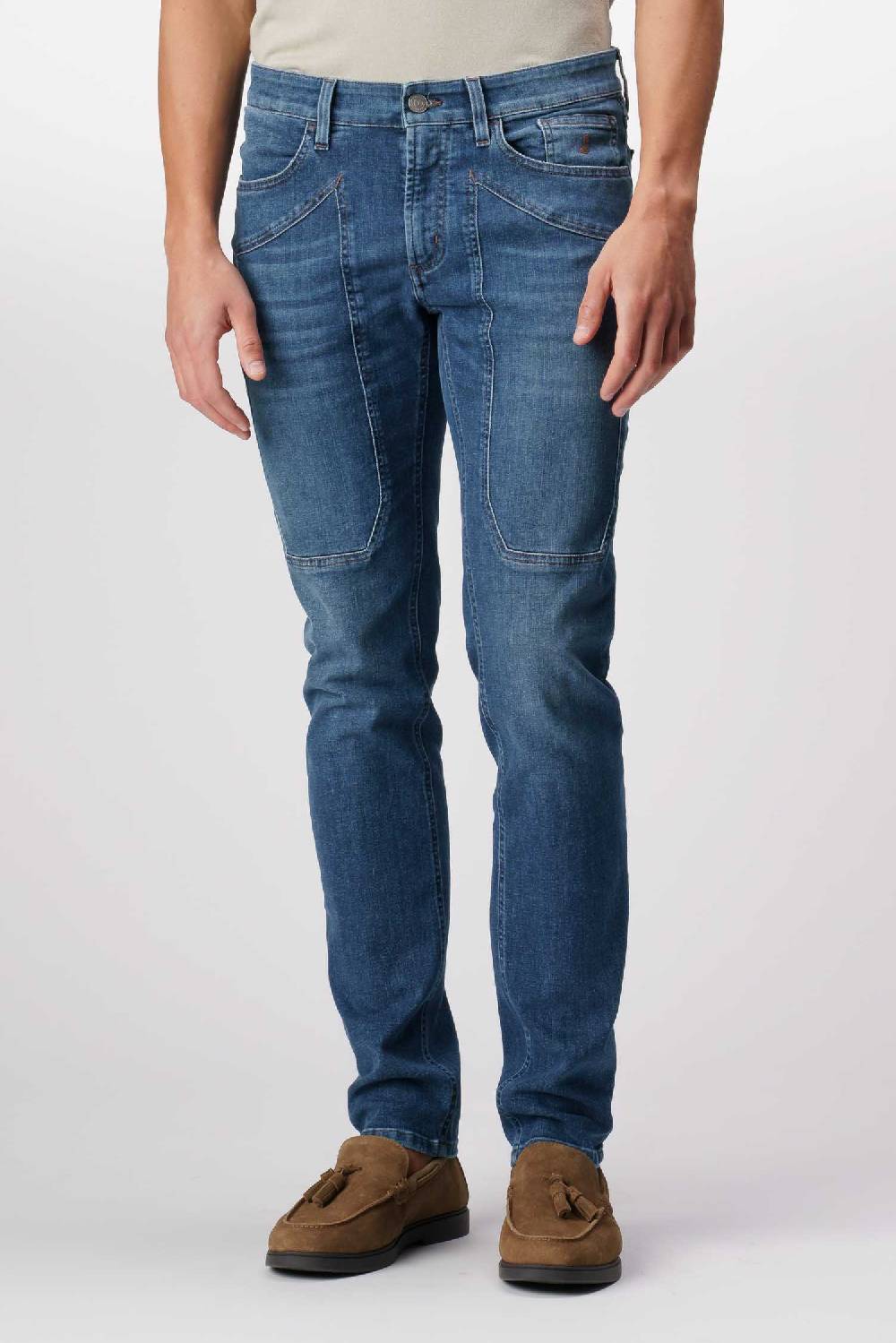 Jeckerson John - Pantalone con toppa in denim ecologico blu scuro Nuova