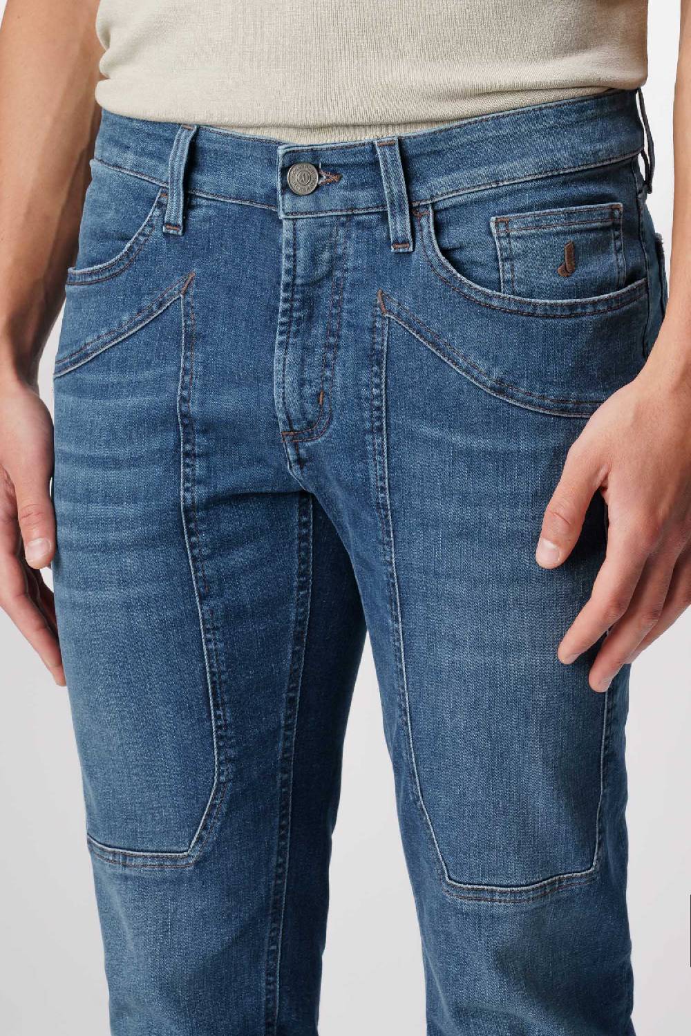 Jeckerson John - Pantalone con toppa in denim ecologico blu scuro Nuova