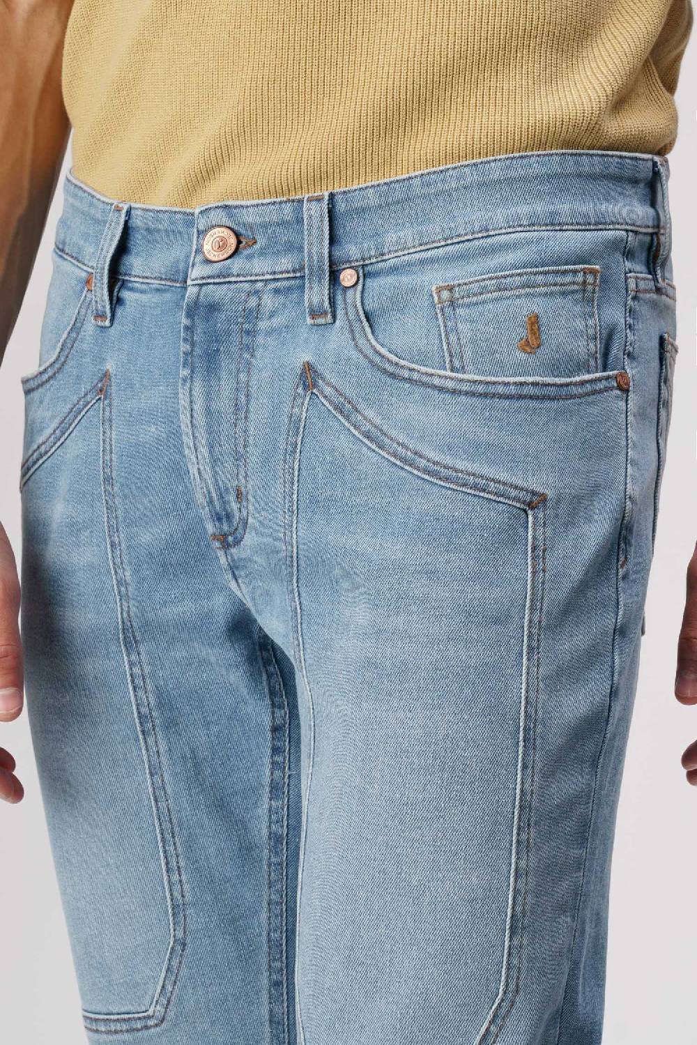 Jeckerson John - Pantalone con toppa in denim tri-blend blu medio chiaro no rotture Moda