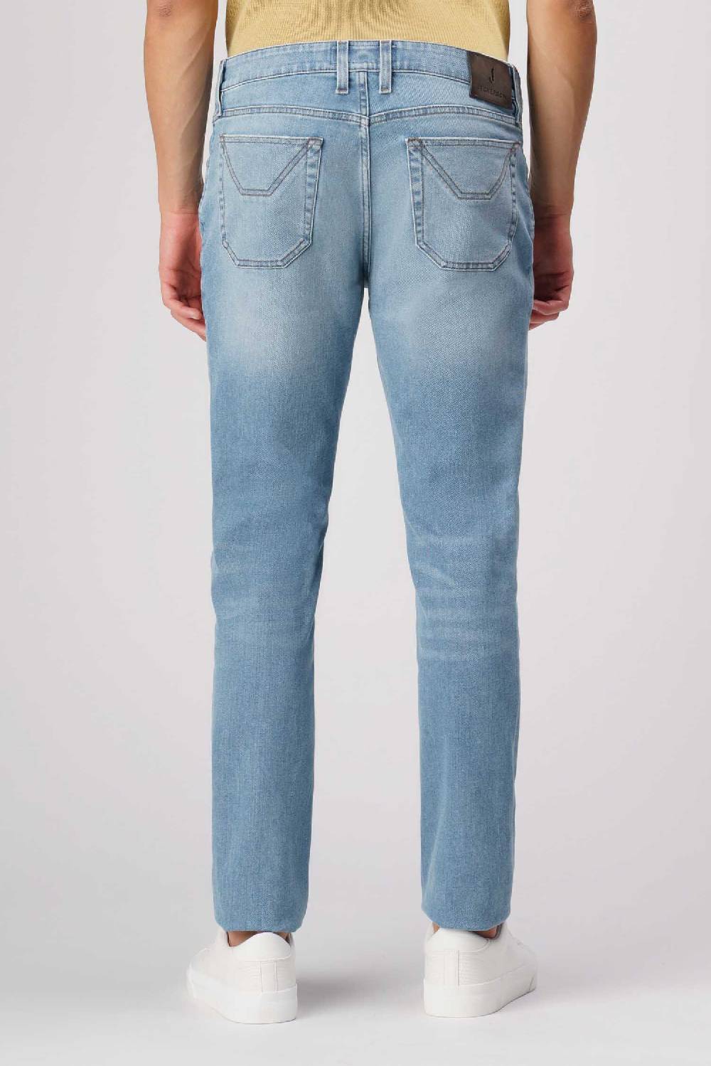 Jeckerson John - Pantalone con toppa in denim tri-blend blu medio chiaro no rotture Moda