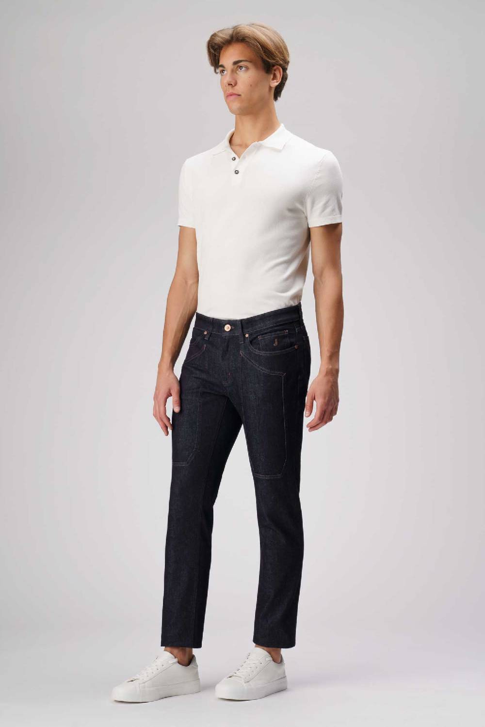 Jeckerson John - Pantalone con toppa in denim tri-blend blu rinse Spedizione gratuita