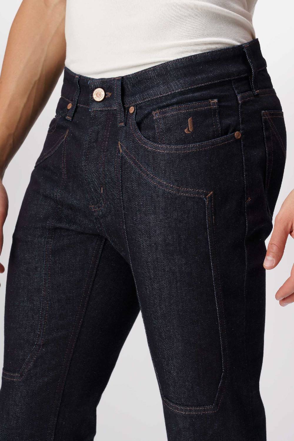 Jeckerson John - Pantalone con toppa in denim tri-blend blu rinse Spedizione gratuita