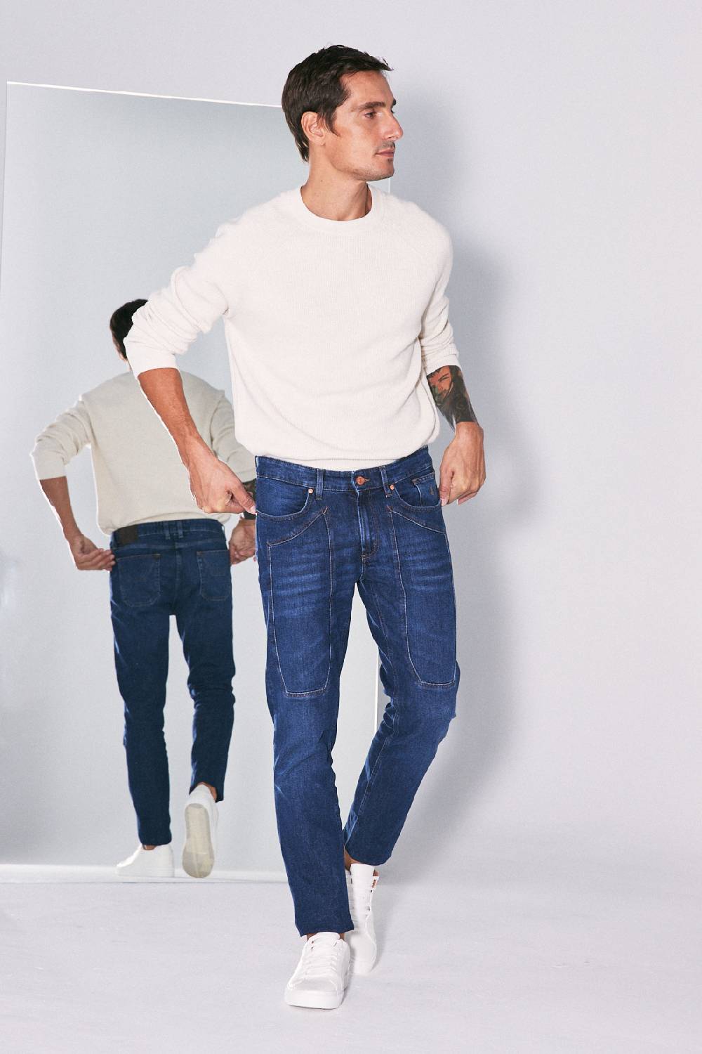 Jeckerson Pantalone 5 tasche con toppa in denim Fornitura limitata