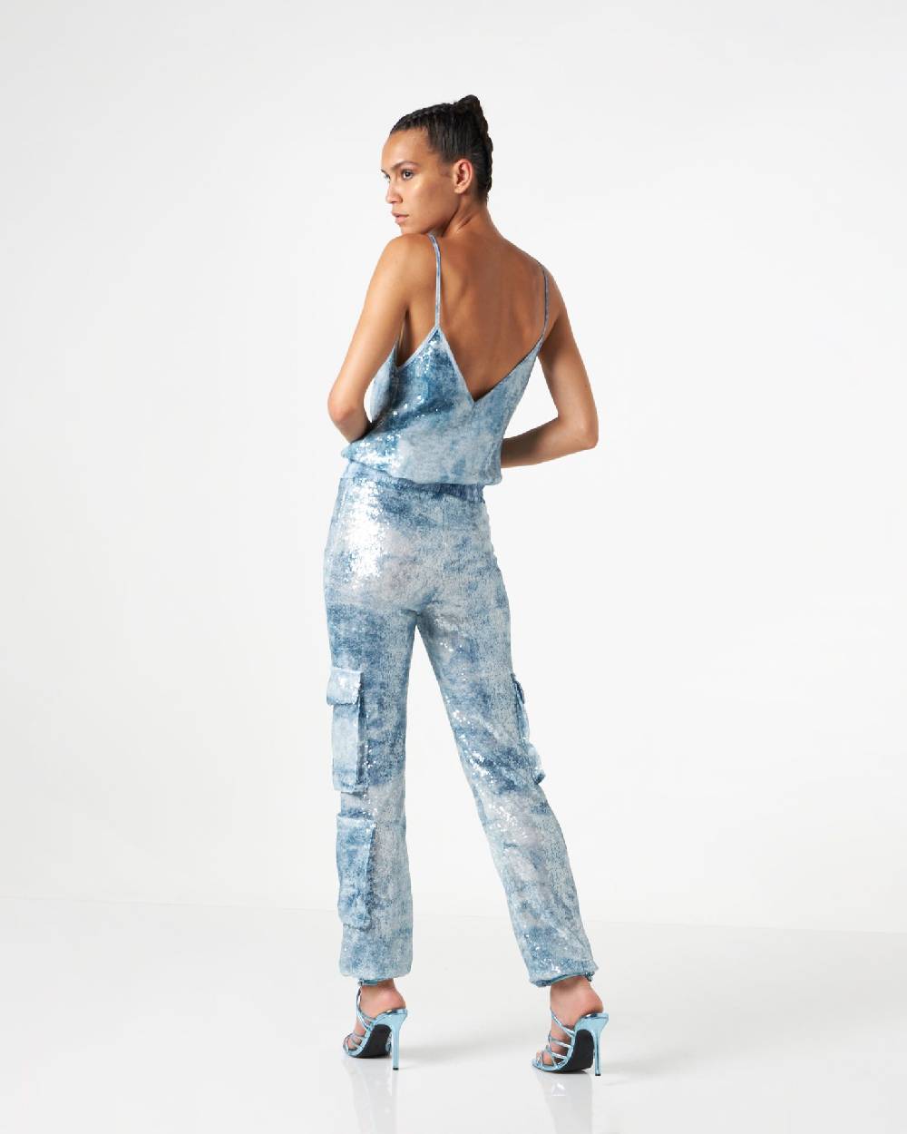 Le Twins Roby Paillettes Jeans Celeste Latest stili