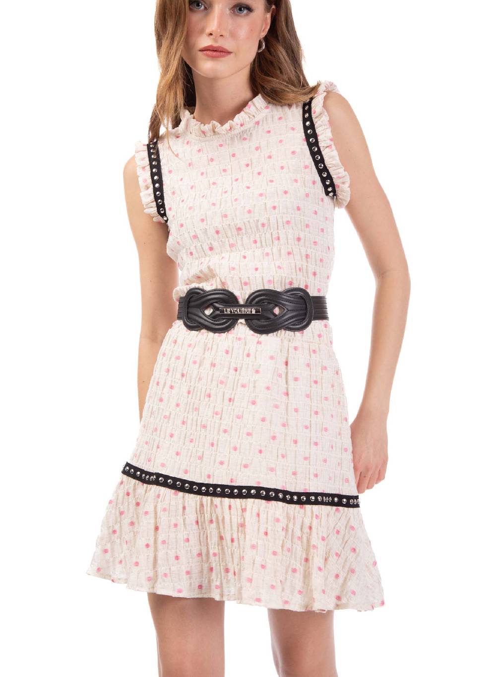 Le Volière Top crepon avorio con pois rosa Nuova