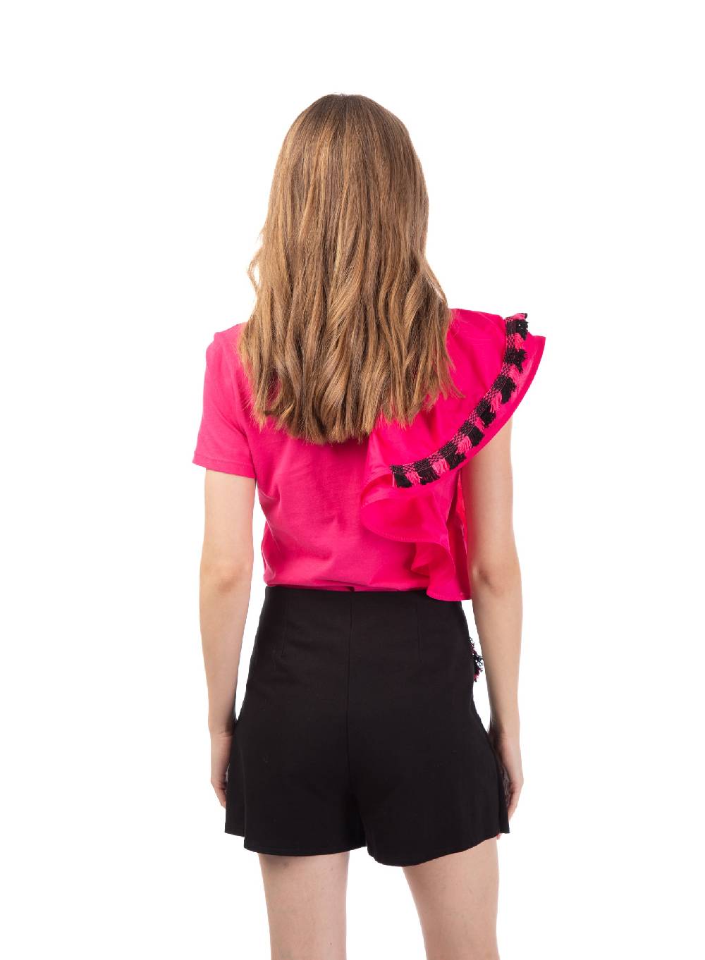 Le Volière T-shirt fucsia con volant e frange I Più Venduti