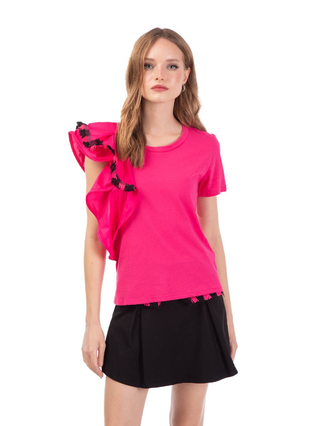 Le Volière T-shirt fucsia con volant e frange I Più Venduti