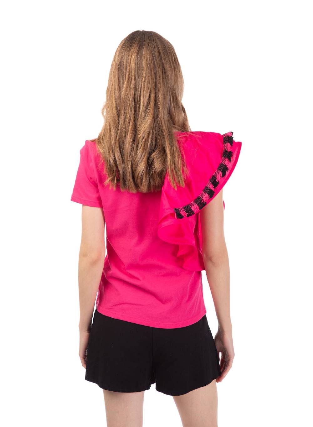 Le Volière T-shirt fucsia con volant e frange I Più Venduti