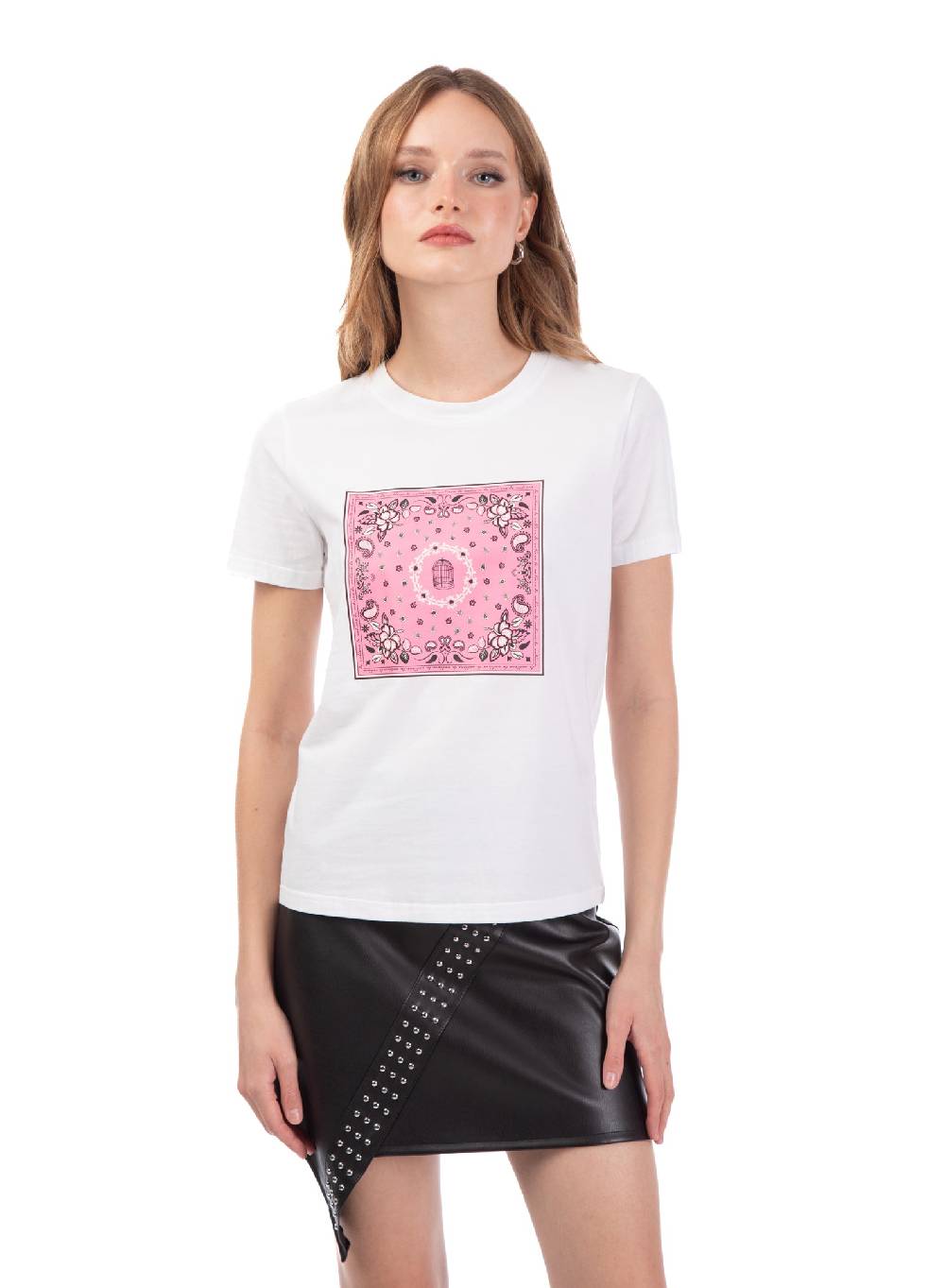 Le Volière T-shirt bianca o nera con stampa bandana Comprare a buon mercato
