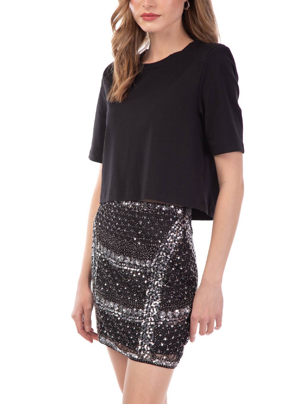 Le Volière Gonna nera con paillettes argento Flash Sale
