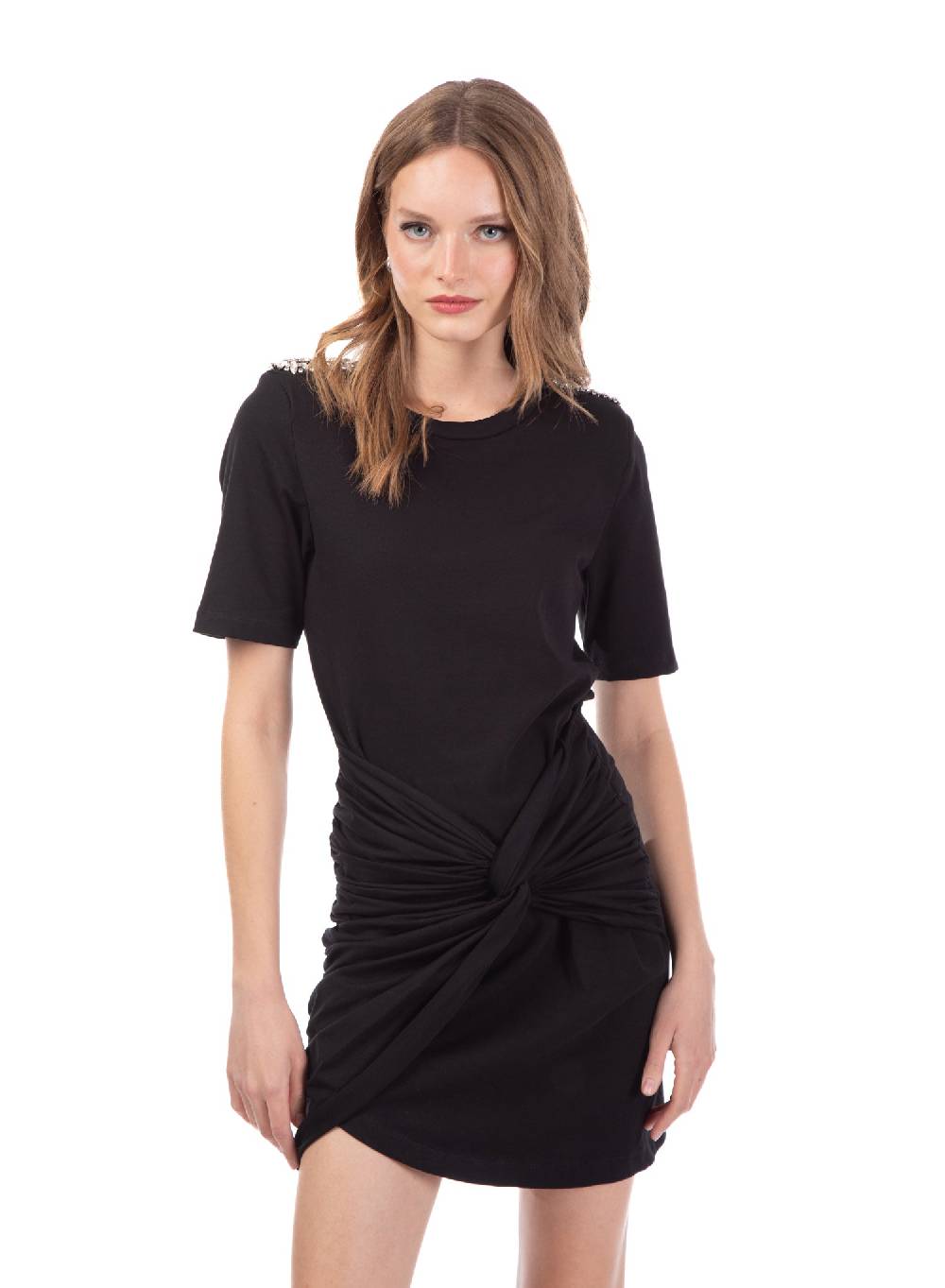 Le Volière Vestito in jersey nero con strass Fornitura limitata