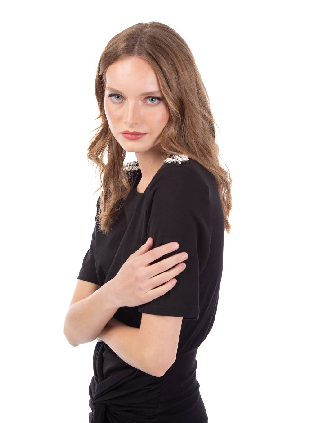 Le Volière Vestito in jersey nero con strass Fornitura limitata
