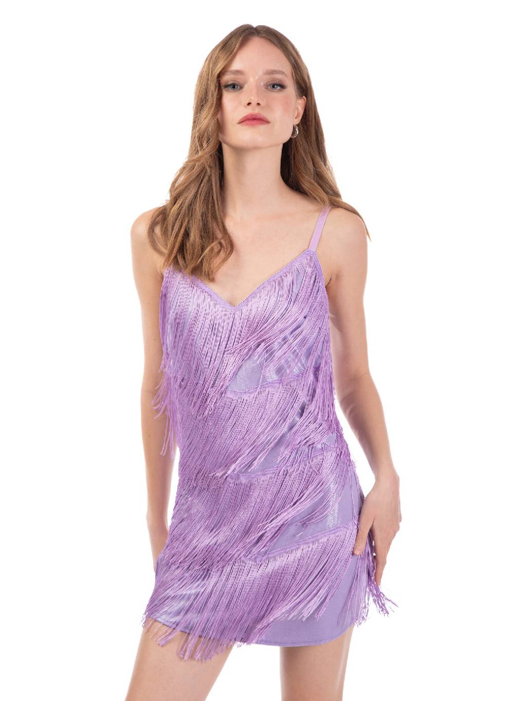 Le Volière Vestito di frange lilla Presa