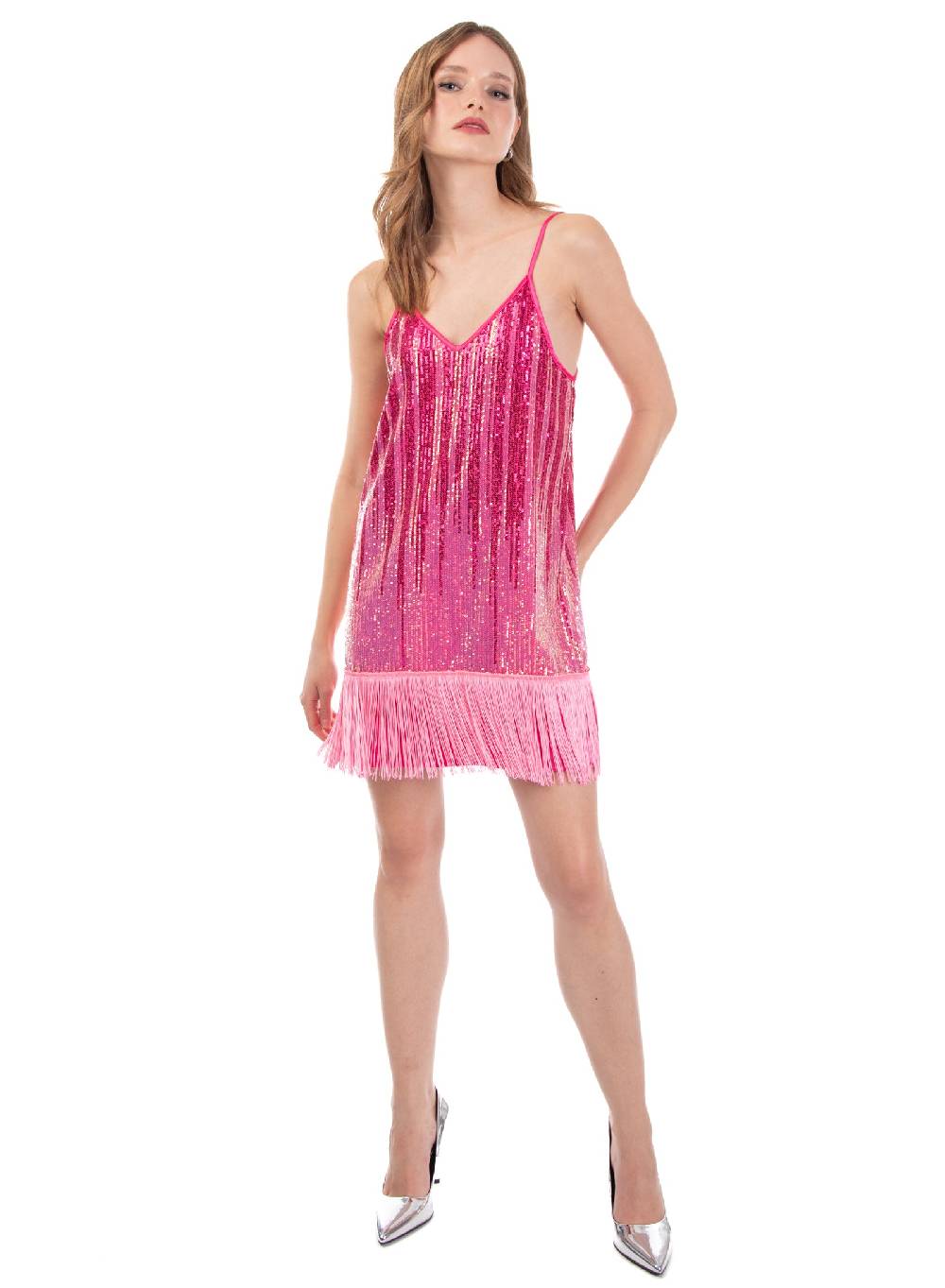 Le Volière Vestito di paillettes degradè con frange Offerta Pasqua