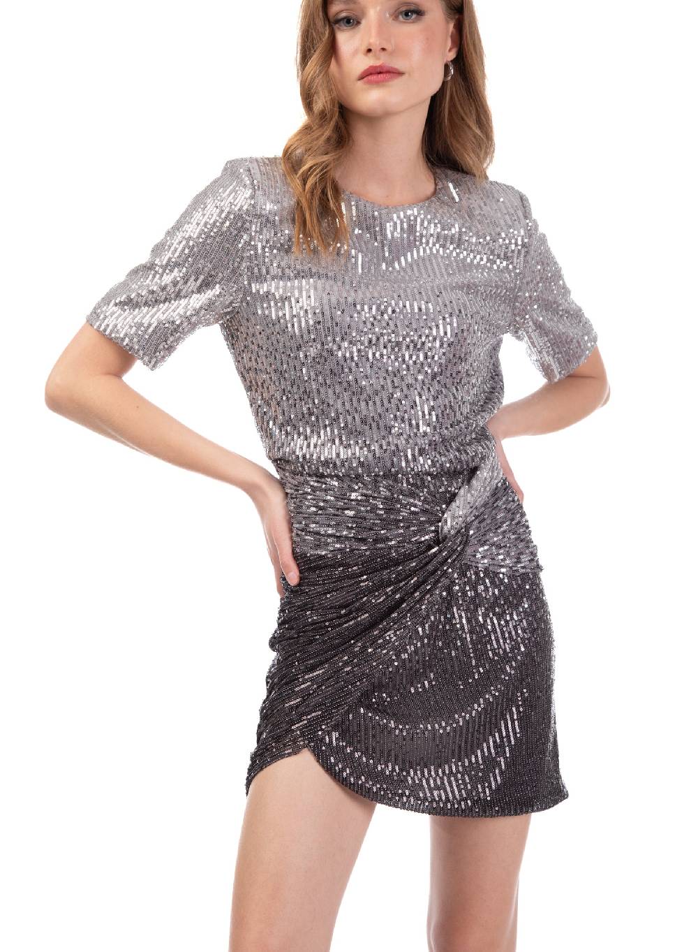 Le Volière Vestito di paillettes argento degradè Lightning offer