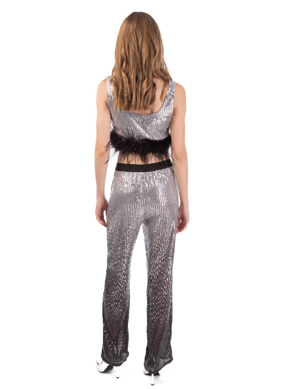 Le Volière Pantalone di paillettes argento degradè Grandi sconti
