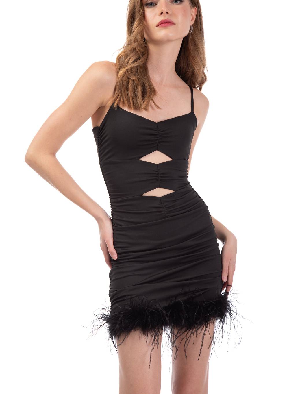 Le Volière Vestito elasticizzato nero con piume Comprane uno, ottenene uno gratis