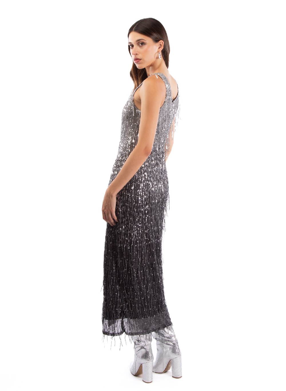 Le Volière DAISY Vestito grigio di paillettes Sconti VIP
