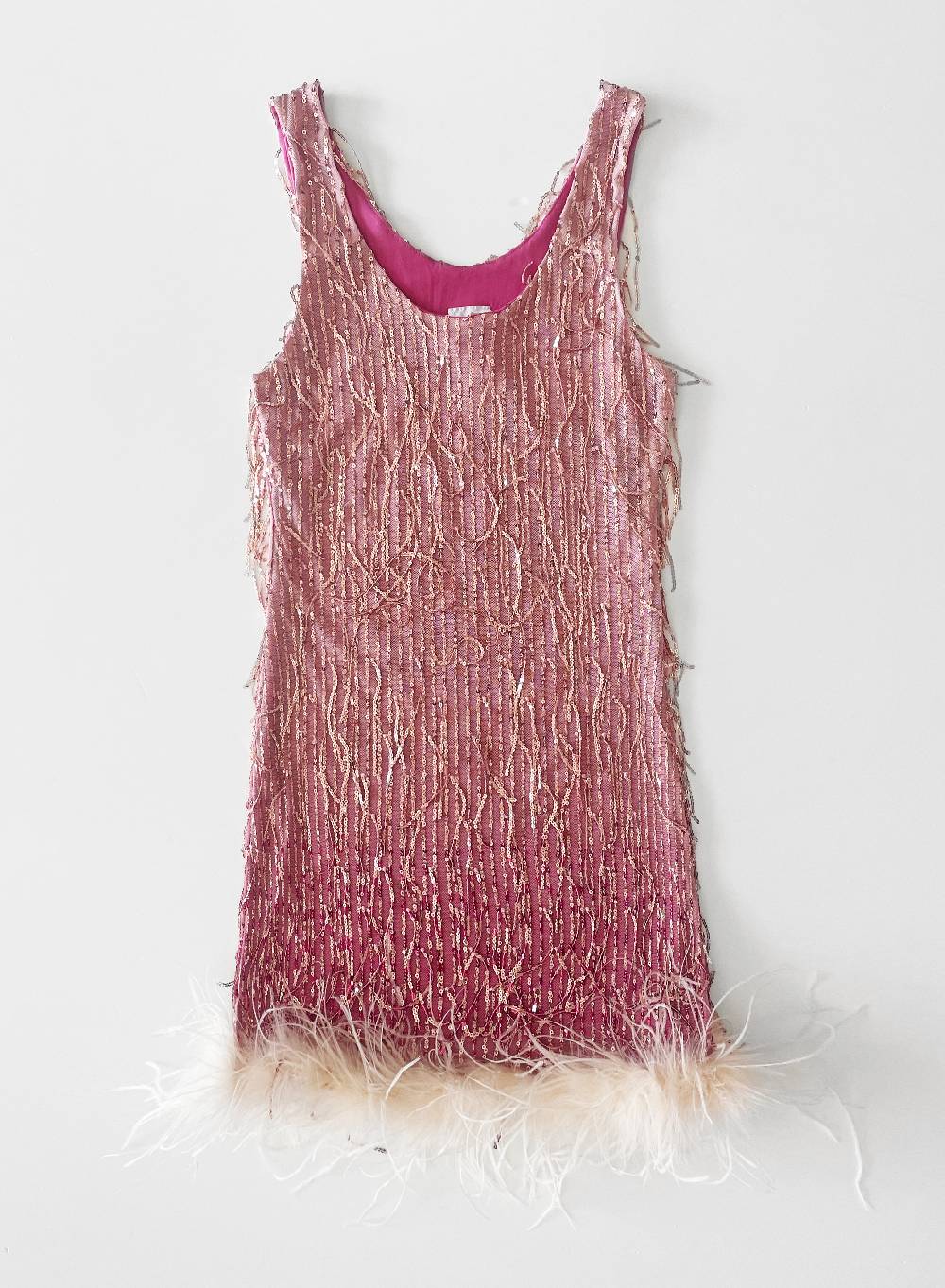 Le Volière DAISY Vestito rosa di paillettes con piume Super Saving Price
