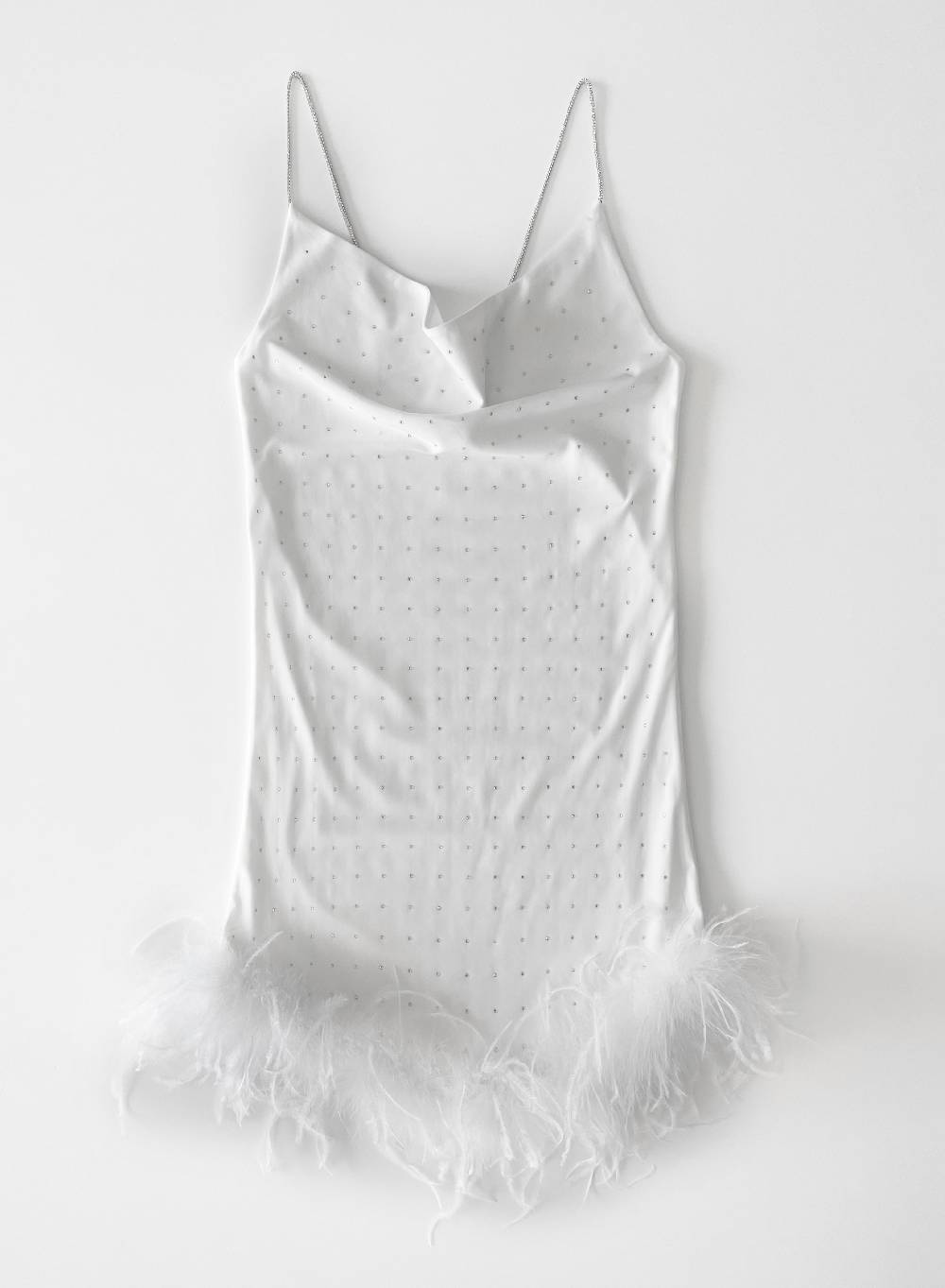 Le Volière LAUREN Vestito bianco con strass e piume bianche Offerta settimanale