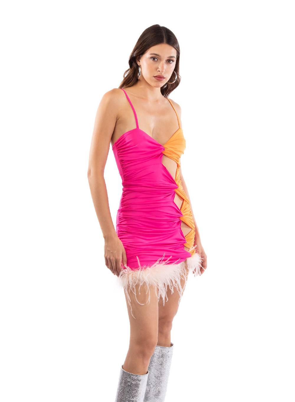 Le Volière BETHANY Vestito elasticizzato fucsia e arancione con fori Ritorno libero