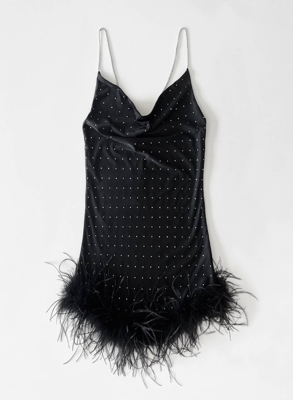 Le Volière LAUREN Vestito nero con strass e piume nere Rilascio limitato