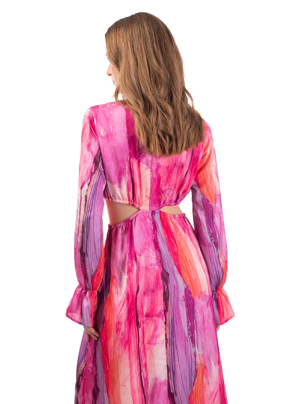 Le Volière Vestito lungo in fantasia fucsia con fori laterali Fino al 50% di sconto